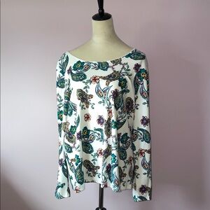Karen Scott White and Green 3/4 Sleeve Boxy Blouse